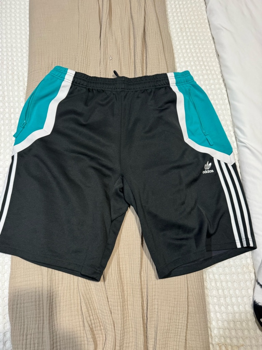 adidas Black Athletic Shorts with Teal Panels